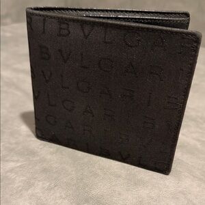 Bulgari Black Textured Card Holder Bifold Wallet